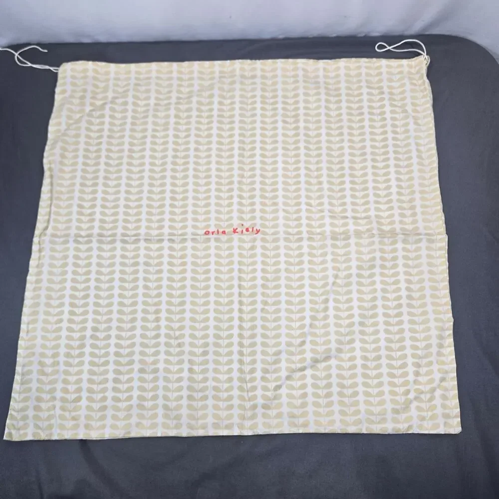 Orla Kiely Stem Print Cotton Drawstring Dust Bag Cream Yellow Large 22x23